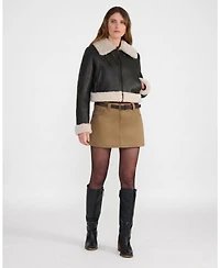 Furniq Uk Women's Emery Shearling Cropped Flight Jacket