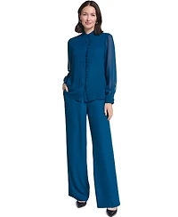 Calvin Klein Women's Long-Sleeve Ruffle Front Mock Neck Blouse