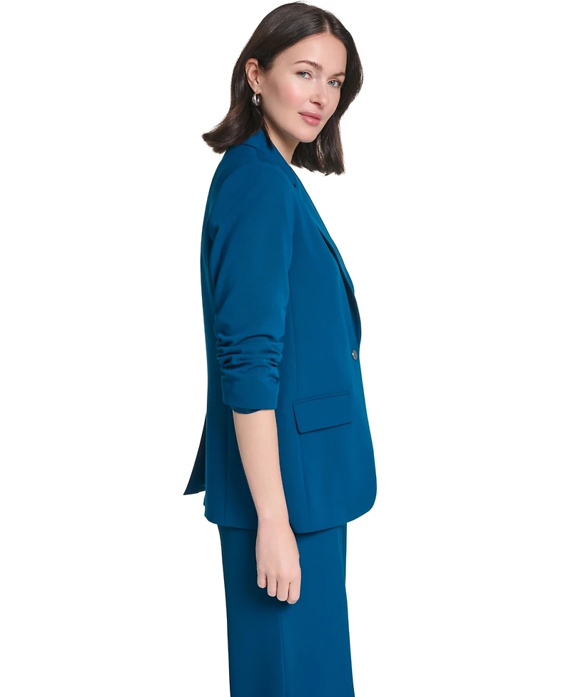 Calvin Klein Women's Ruched 3/4-Sleeve Notch Collar One-Button Jacket
