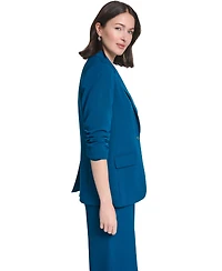 Calvin Klein Women's Ruched 3/4-Sleeve Notch Collar One-Button Jacket