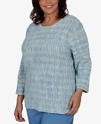 Alfred Dunner Plus Provence Scalloped Stripes Textured Sweater