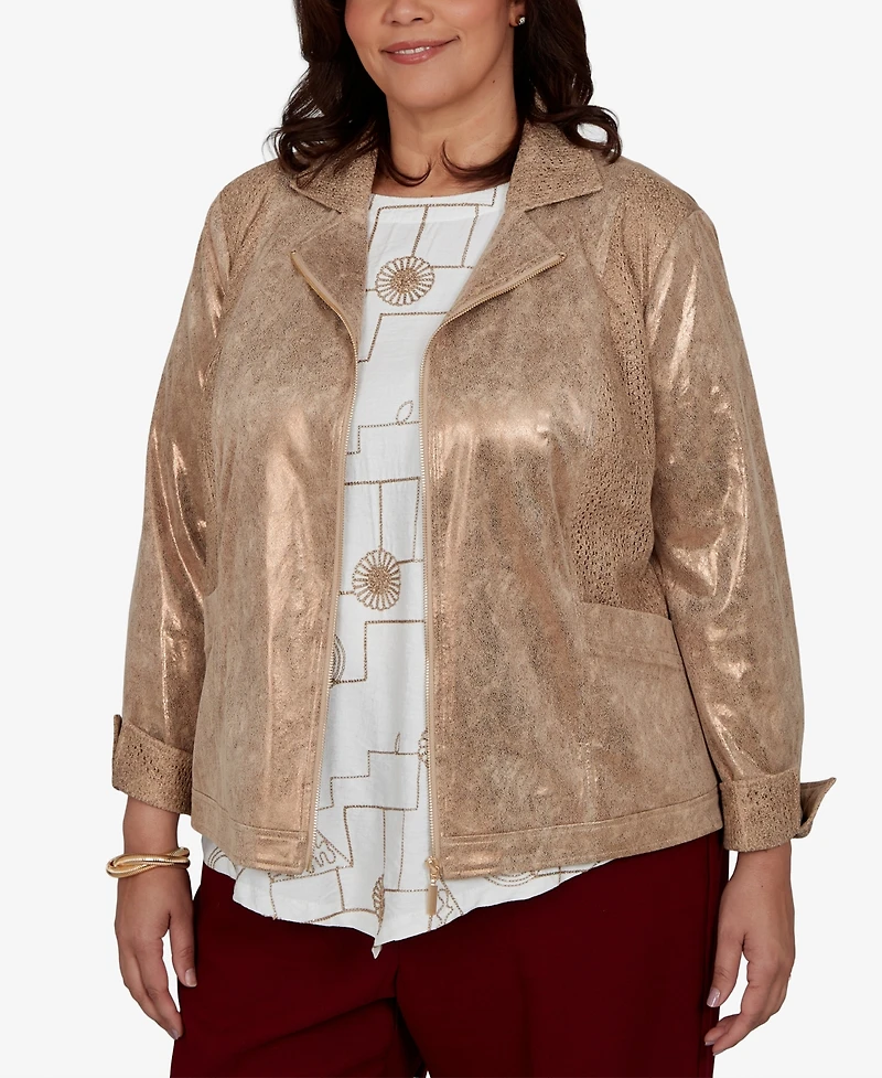 Alfred Dunner Plus Union Square Mixed Media Knit Back Jacket