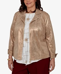Alfred Dunner Plus Union Square Mixed Media Knit Back Jacket