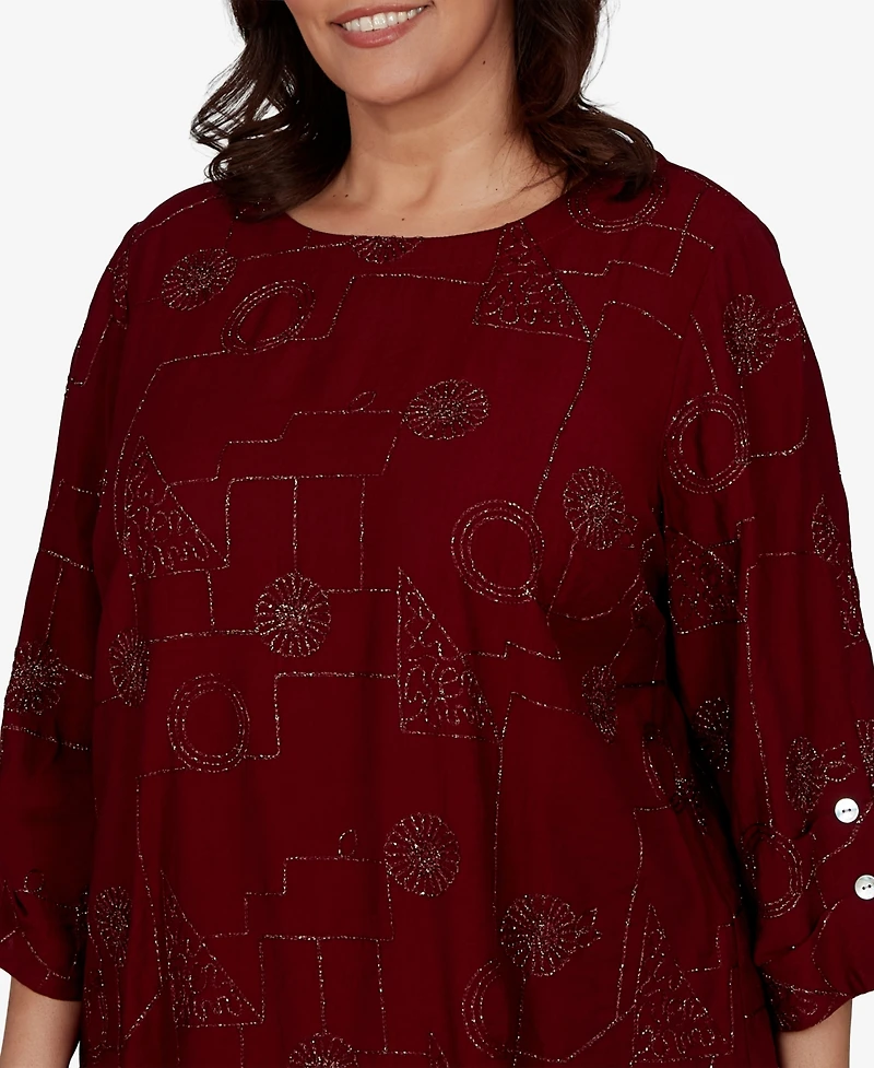 Alfred Dunner Plus Union Square Sparkle Soutache Geo Floral Top