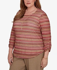 Alfred Dunner Plus Union Square Spacedye Biadere Stripe Top with Necklace