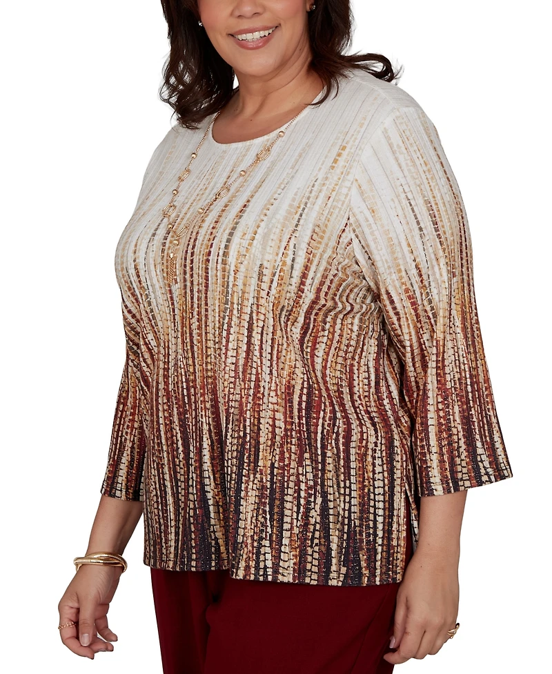Alfred Dunner Plus Union Square Textured Ombre Squares Top with Necklace