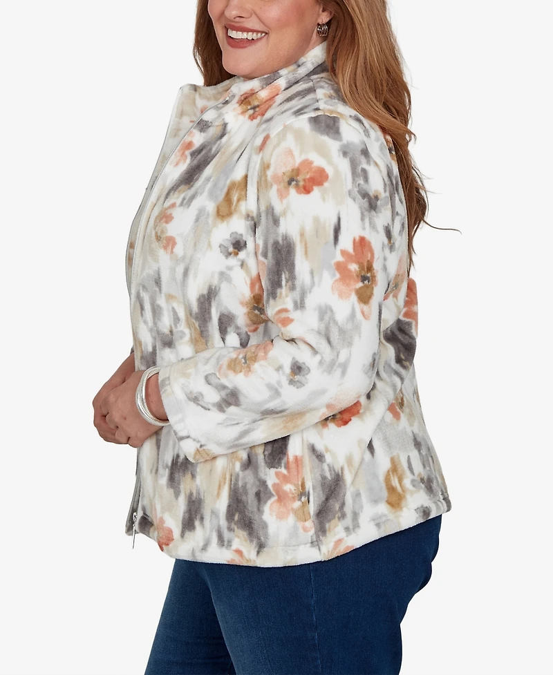 Alfred Dunner Plus Classic Watercolor Floral Cozy Zip Jacket