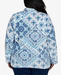 Alfred Dunner Plus Classic Soft Medallion Zip-Front Jacket
