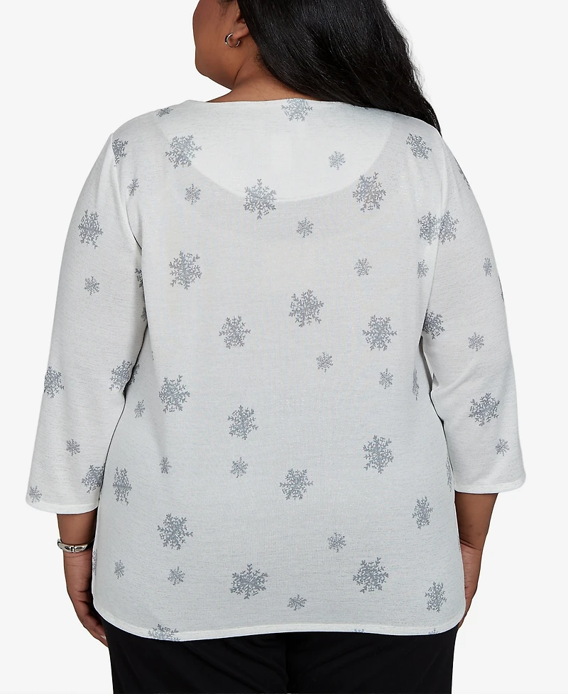Alfred Dunner Plus Classic Shimmering Snowman Knit Top