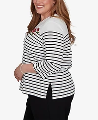 Alfred Dunner Plus Classic Poinsettia Stripe Knit Top