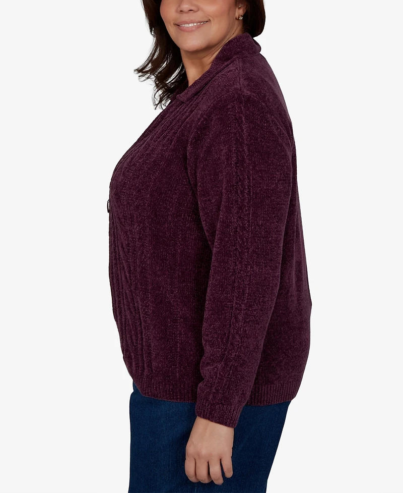 Alfred Dunner Plus Classic Cable Chenille-Zip Cardigan Sweater