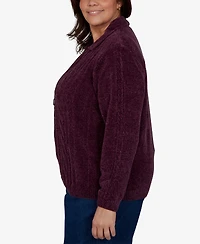 Alfred Dunner Plus Classic Cable Chenille-Zip Cardigan Sweater