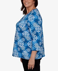 Alfred Dunner Plus Classic Blue Snowflake Print Knit Top