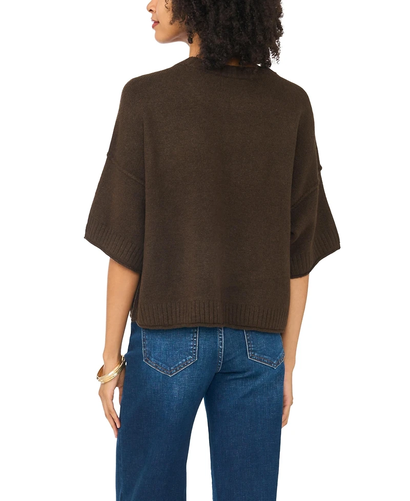 Vince Camuto Women's Elbow-Length Exposed Seam Crewneck Sweater