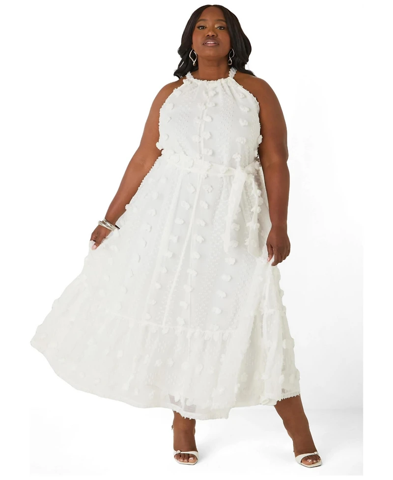 Ashley Stewart Women's Plus Pompom Gauze Maxi Dress