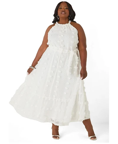 Ashley Stewart Women's Plus Pompom Gauze Maxi Dress