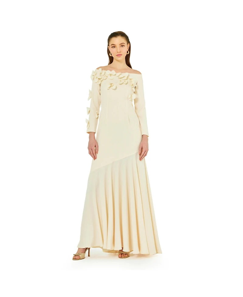 Amri Women's Off-The-Shoulder Floral Embellished Flary Gown
