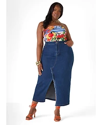 Ashley Stewart Plus High-Waisted Frayed Maxi Skirt