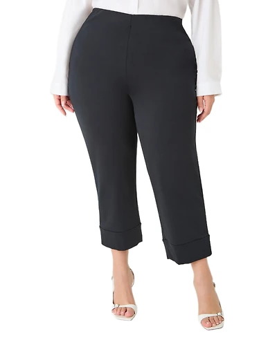 Ashley Stewart Plus Cuffed Ponte High-Rise Capris