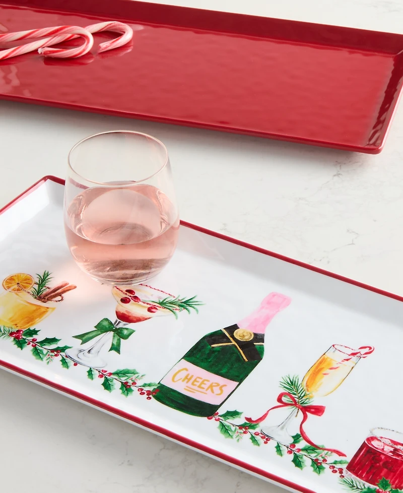 Tinsel And Frost Melamine Cocktail-Print Tray, Set of 2