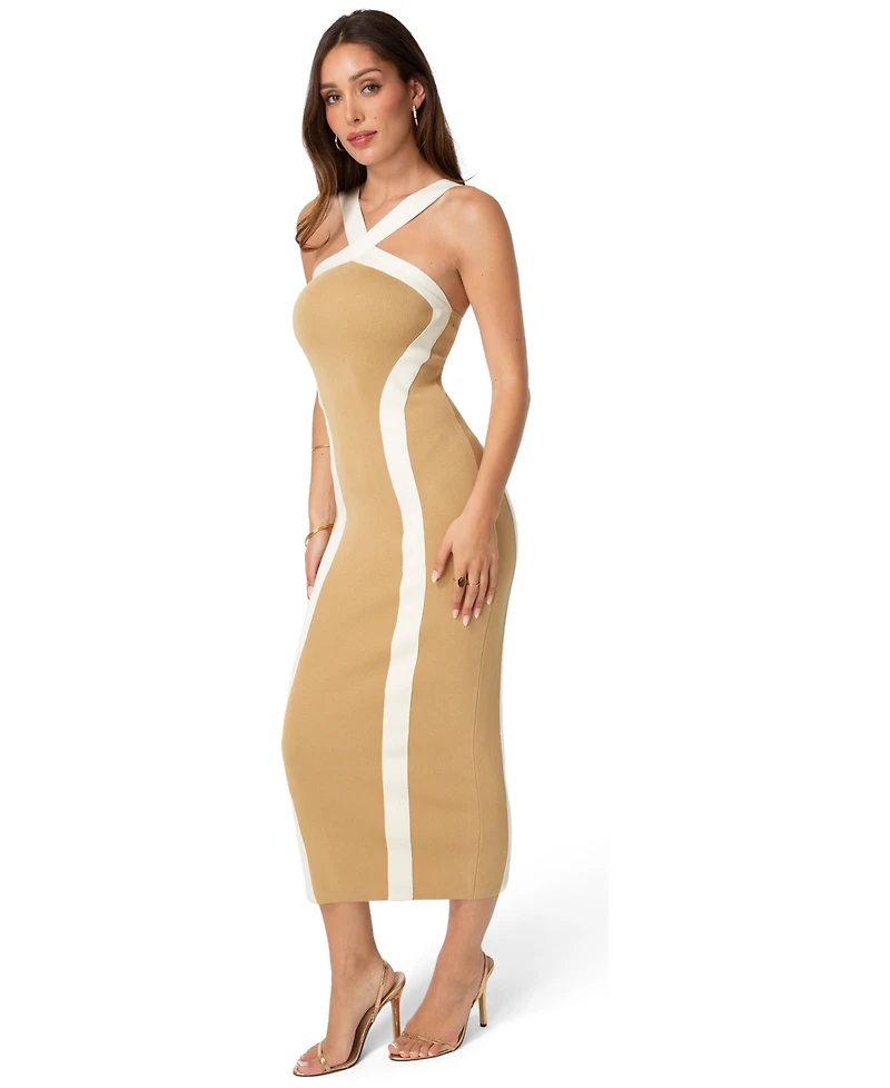 Bebe Womens Sweater Contrast Halter Maxi Dress