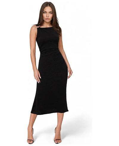 Bebe Womens Waffle Crepe Shirred Maxi Dress