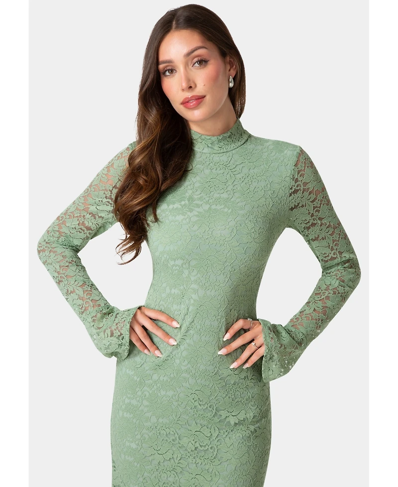 Bebe Women's Lace Floral Bell Sleeve Dress