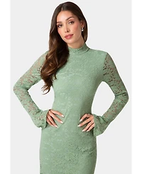 Bebe Women's Lace Floral Bell Sleeve Dress