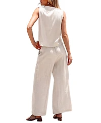 Cupshe Women's Grace Shore Wide-Leg Button-Up Top and Pants Set