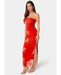 Bebe Women's Printed Mesh Strapless Maxi Dress