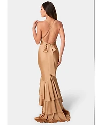 Bebe Women's High-Low Tiered V-Neck Gown