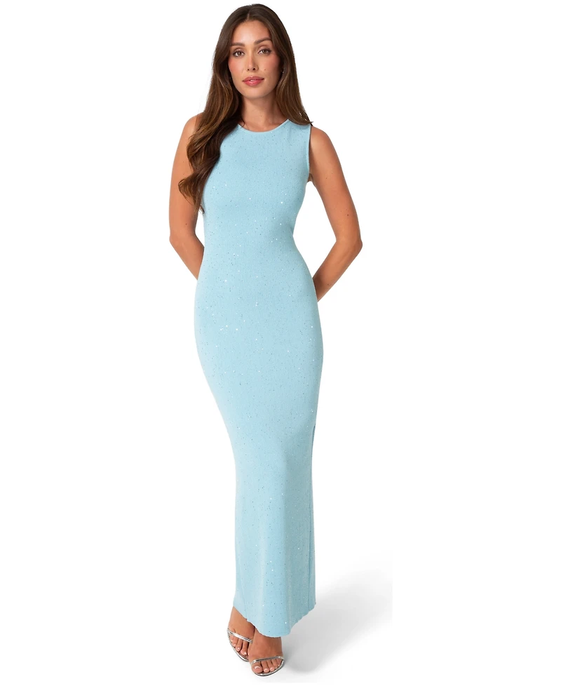 Bebe Women's Lurex Crochet Boatneck Maxi Dress