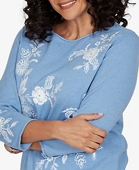 Alfred Dunner Petite Provence Lacey Floral Embroidered Sweater
