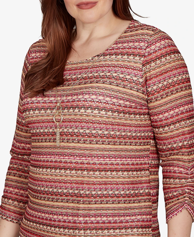 Alfred Dunner Petite Union Square Spacedye Biadere Stripe Top With Necklace