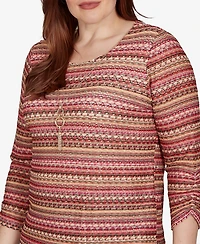 Alfred Dunner Petite Union Square Spacedye Biadere Stripe Top With Necklace