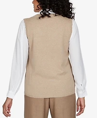 Alfred Dunner Petite Union Square Embroidered Vest Two One Sweater