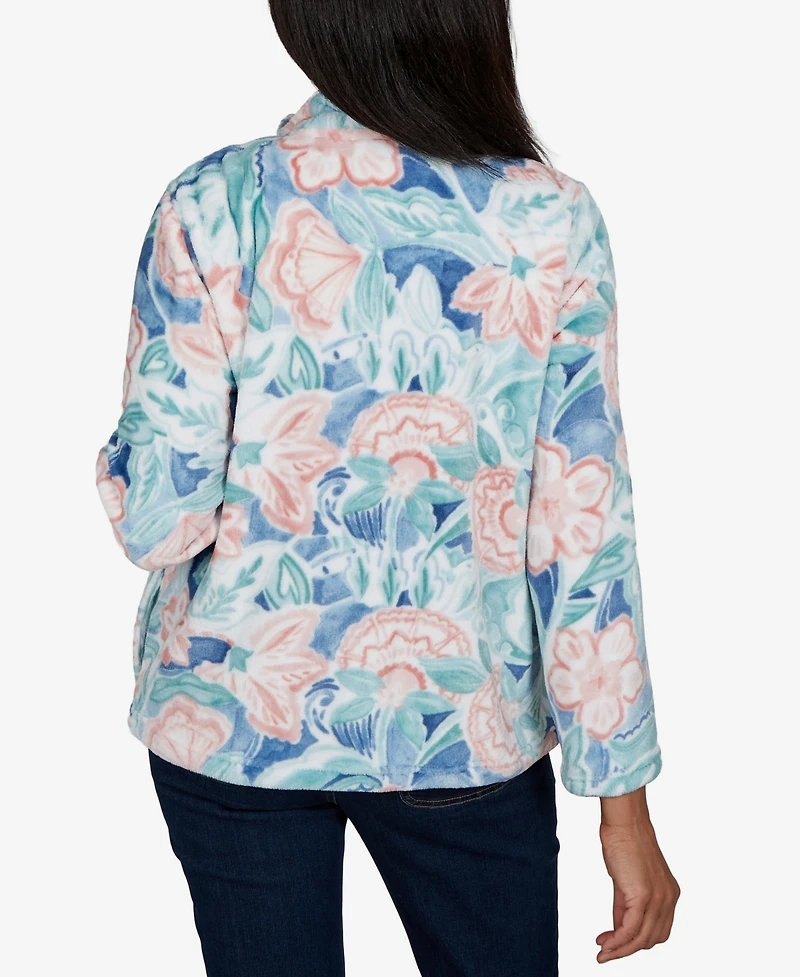 Alfred Dunner Petite Classic Patch Floral Cozy Knit Jacket