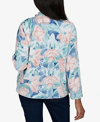 Alfred Dunner Petite Classic Patch Floral Cozy Knit Jacket