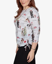 Alfred Dunner Petite Classic Gift Giving Dogs Knit Top