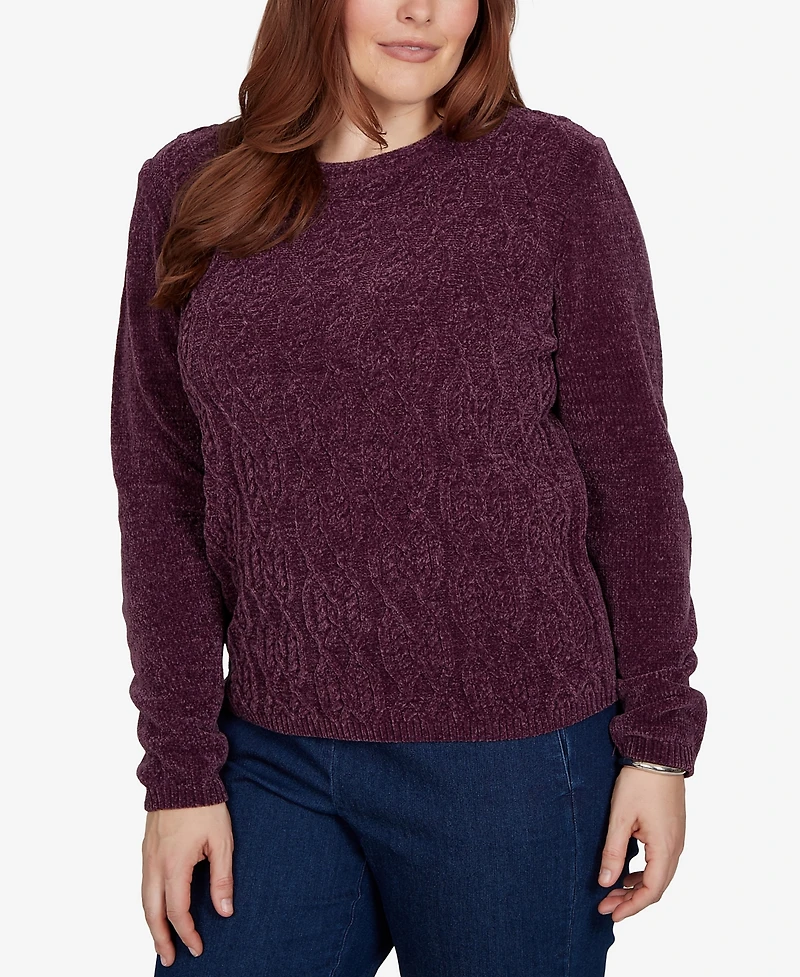 Alfred Dunner Petite Classic Cable Pullover Chenille Sweater