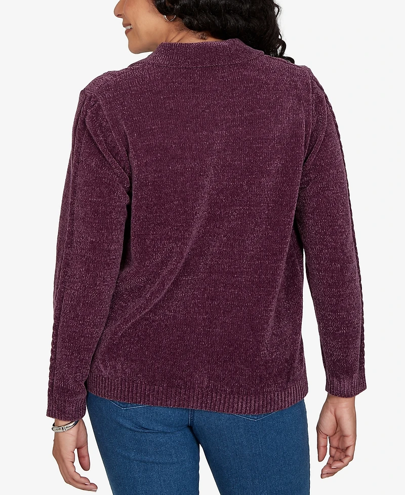 Alfred Dunner Petite Classic Cable Chenille Zip Cardigan Sweater