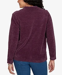 Alfred Dunner Petite Classic Cable Chenille Zip Cardigan Sweater