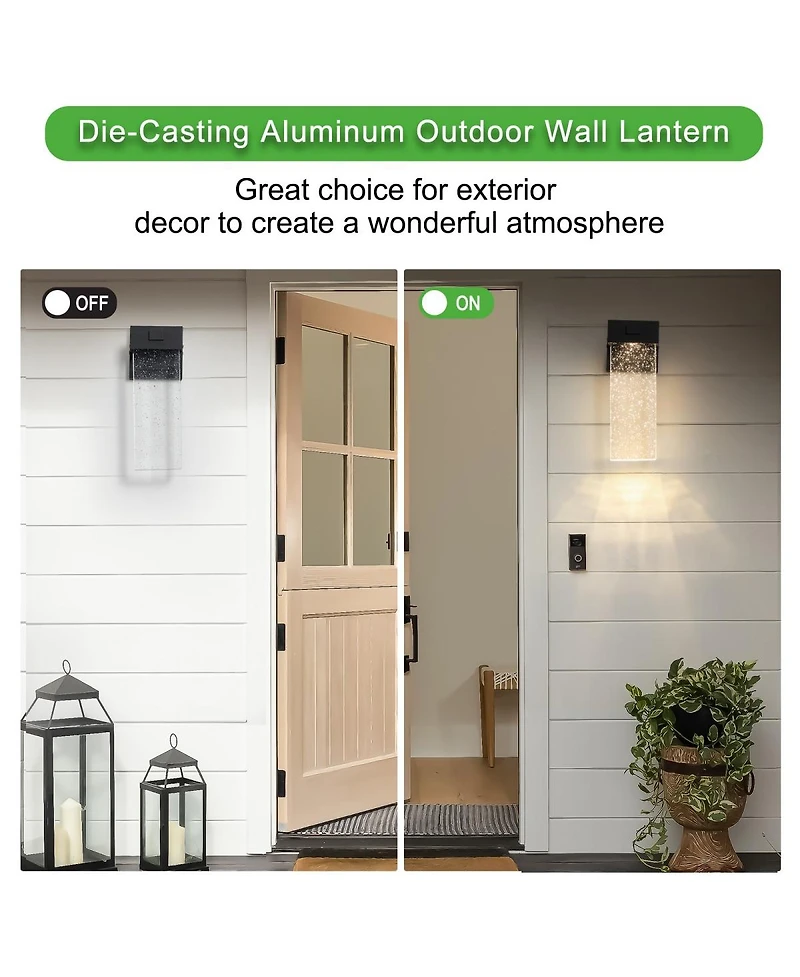 Asagikoiai 2-Pack Led Outdoor Wall Sconces, Weatherproof Dusk to Dawn Bubble Crystal Lights