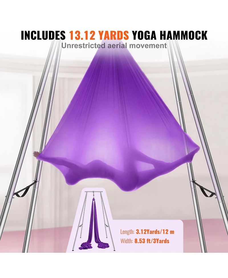 Sevorley Aerial Yoga Stand with Hammock, 9.67 ft Steel Frame, 13.1 Yards Silk, 551 lbs