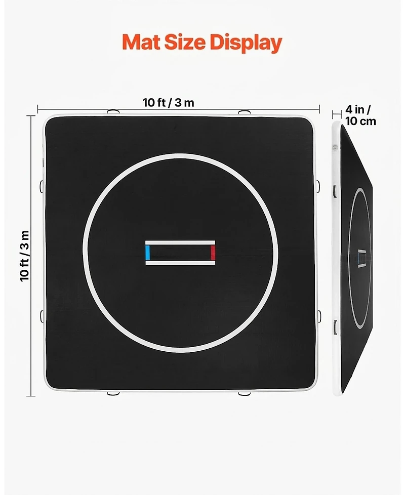 Sevorley Inflatable Wrestling Mat, 10 x 10 ft Pvc Martial Arts Mat with 600W Air Pump