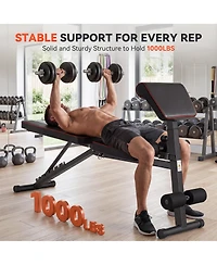 Sugift Adjustable Weight Bench 1000 lbs Foldable Home Gym Heavy-Duty Steel 7-Level Backrest No Assembly
