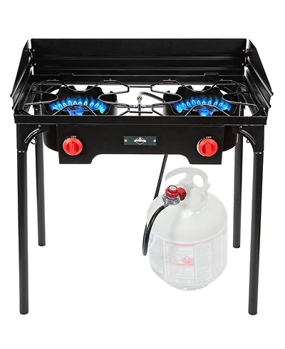 Hike Crew 150,000 Btu Portable Gas Stove with 2 Burners, Legs, Wind Panels and Temperature Control