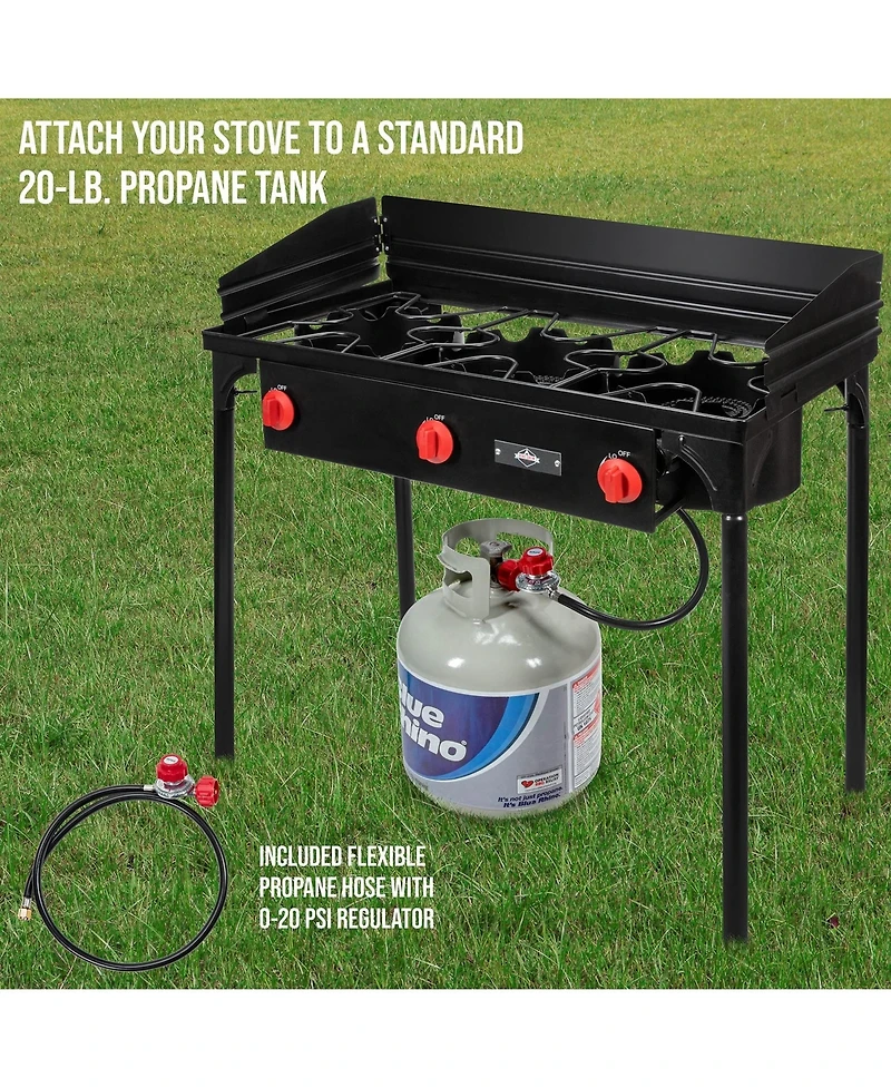 Hike Crew 225,000 Btu Portable Gas Stove with 3 Burners, Legs, Wind Panels and Temperature Control