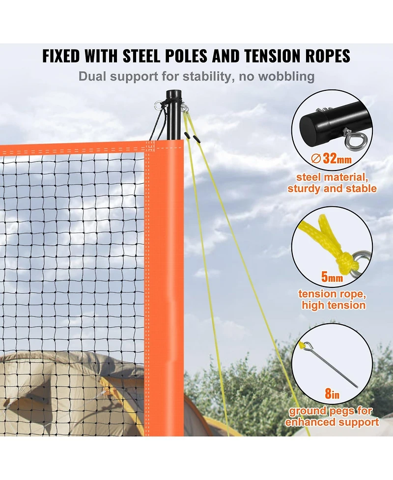 Sevorley Portable Volleyball and Badminton Combo Set with Adjustable Steel Poles
