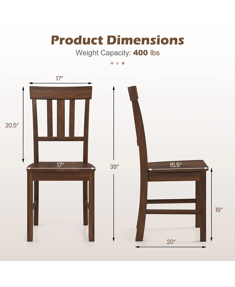 Gymax Dining Chairs Set of 2 Rubber Wood Chairs With High Slat Backrests for Dining Room